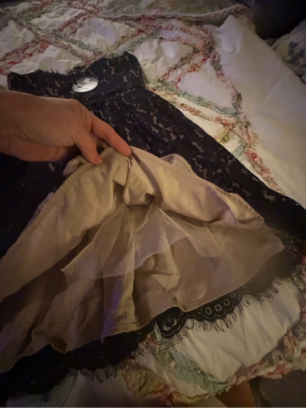Neiman Marcus Black Lace Strapless Fit-and-Flare Mini Dress - Picture 7 of 9